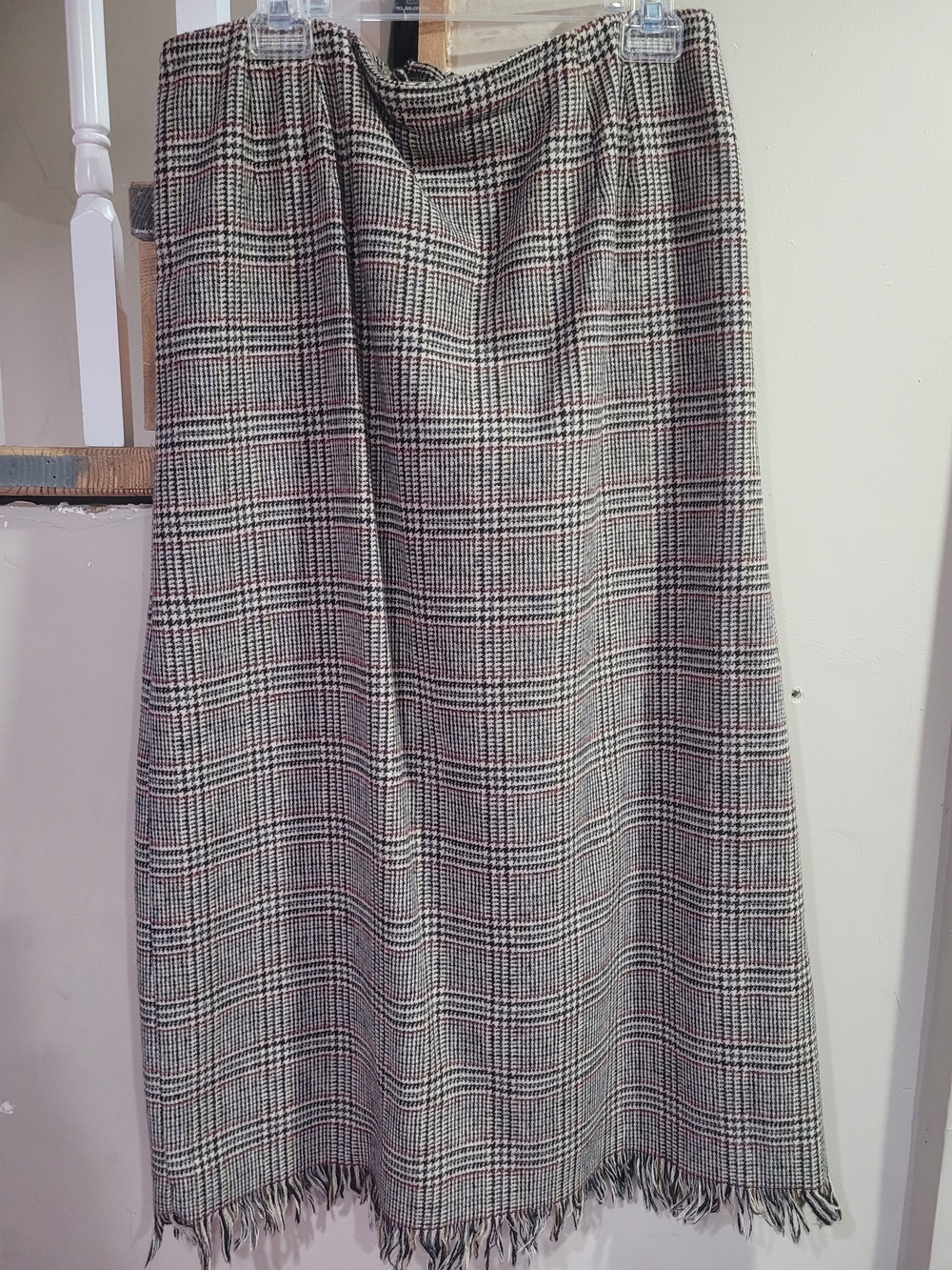 Plaid Fringe Hem Women's Wool Skirt - Neutral Plaid